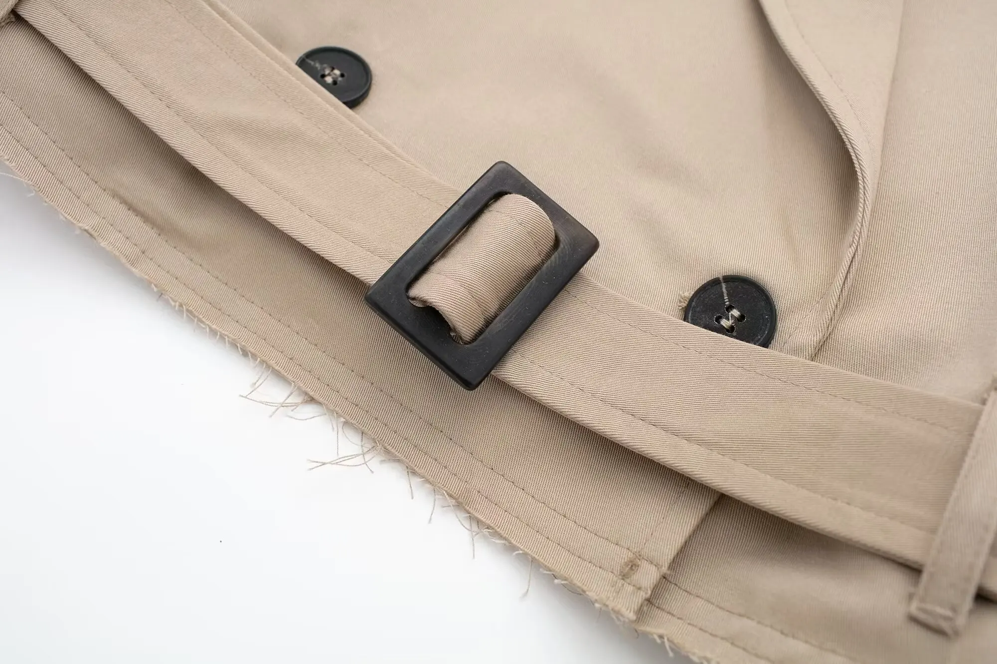 HH 2025 Women Belt Cropped Trench Spring Jacket Vintage Streetwear Double Breasted Long Sleeve Top Female Coat Outfits