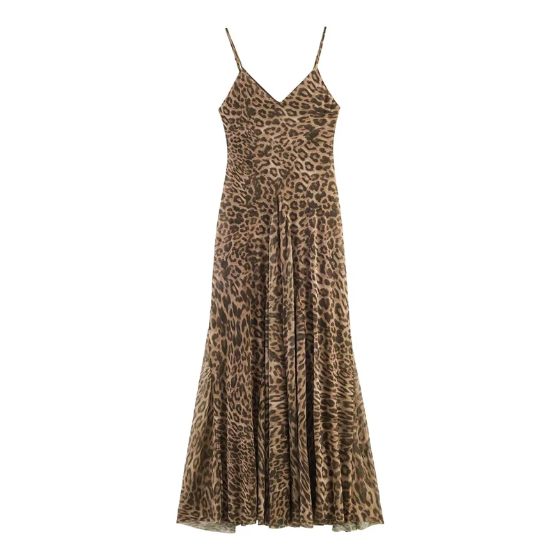 2026 Summer New Women's Dress Leopard Print Spaghetti Strap A-Line Midi Dress Sexy Fashion Wild Individual Style