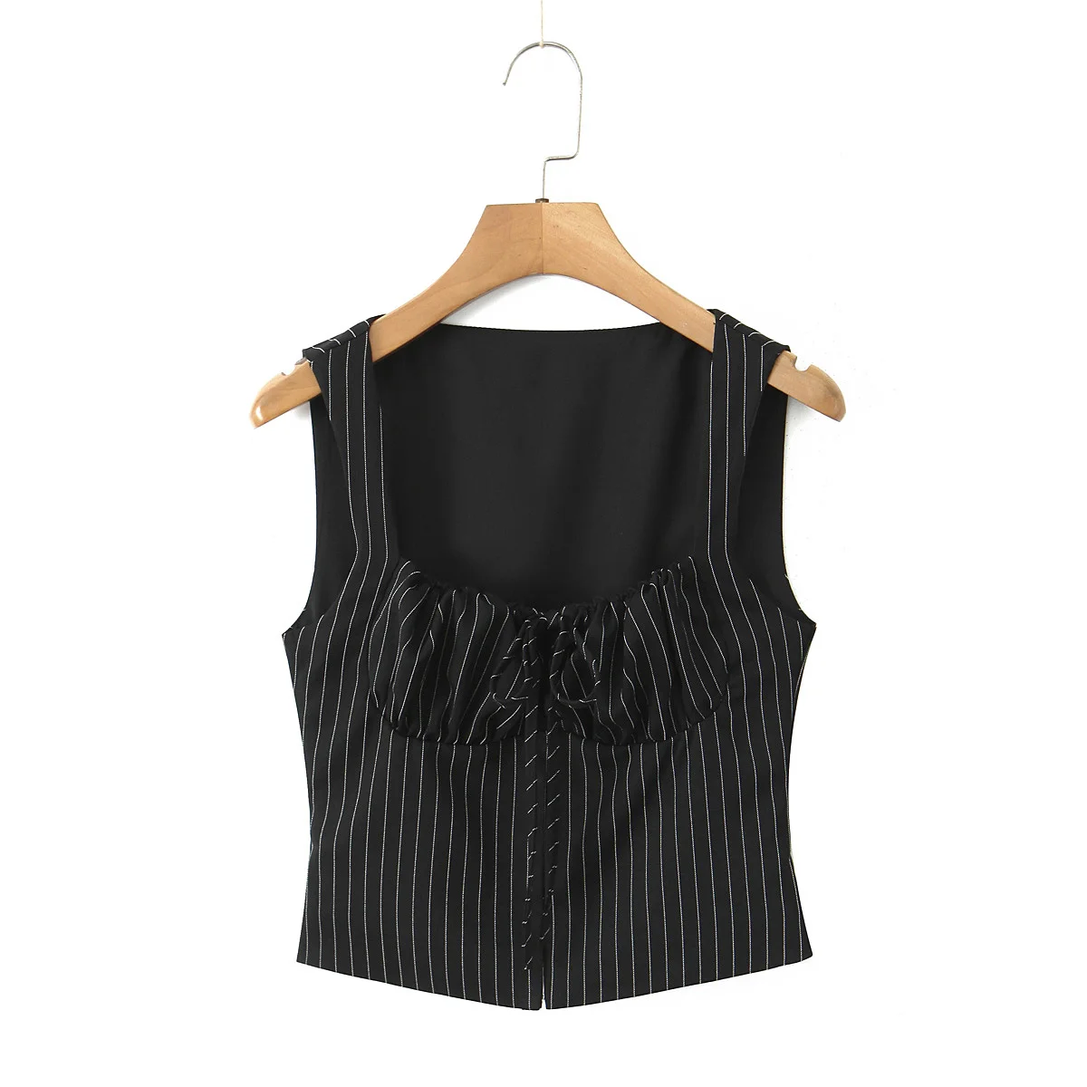 Black Striped Bow Ruched Chest Hook Buttons Crop Top Women Low Waist Package Hips Pleated Mini Skirt Suits 2 Pieces 1 Set