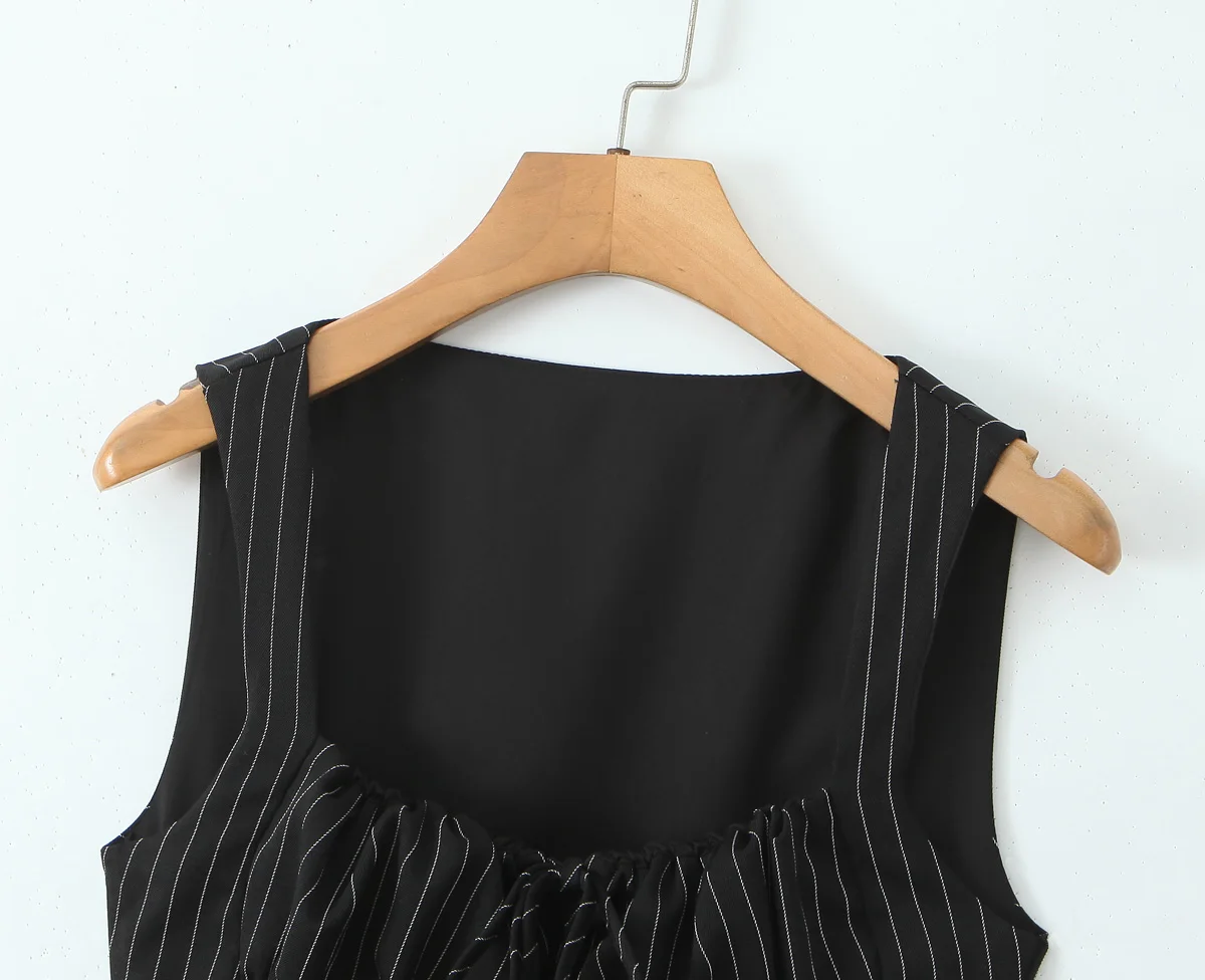 Black Striped Bow Ruched Chest Hook Buttons Crop Top Women Low Waist Package Hips Pleated Mini Skirt Suits 2 Pieces 1 Set