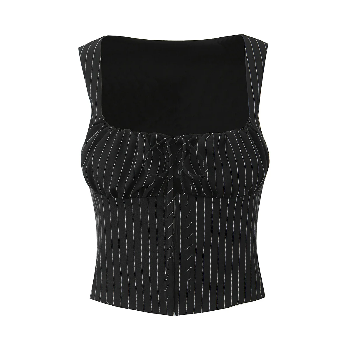 Black Striped Bow Ruched Chest Hook Buttons Crop Top Women Low Waist Package Hips Pleated Mini Skirt Suits 2 Pieces 1 Set