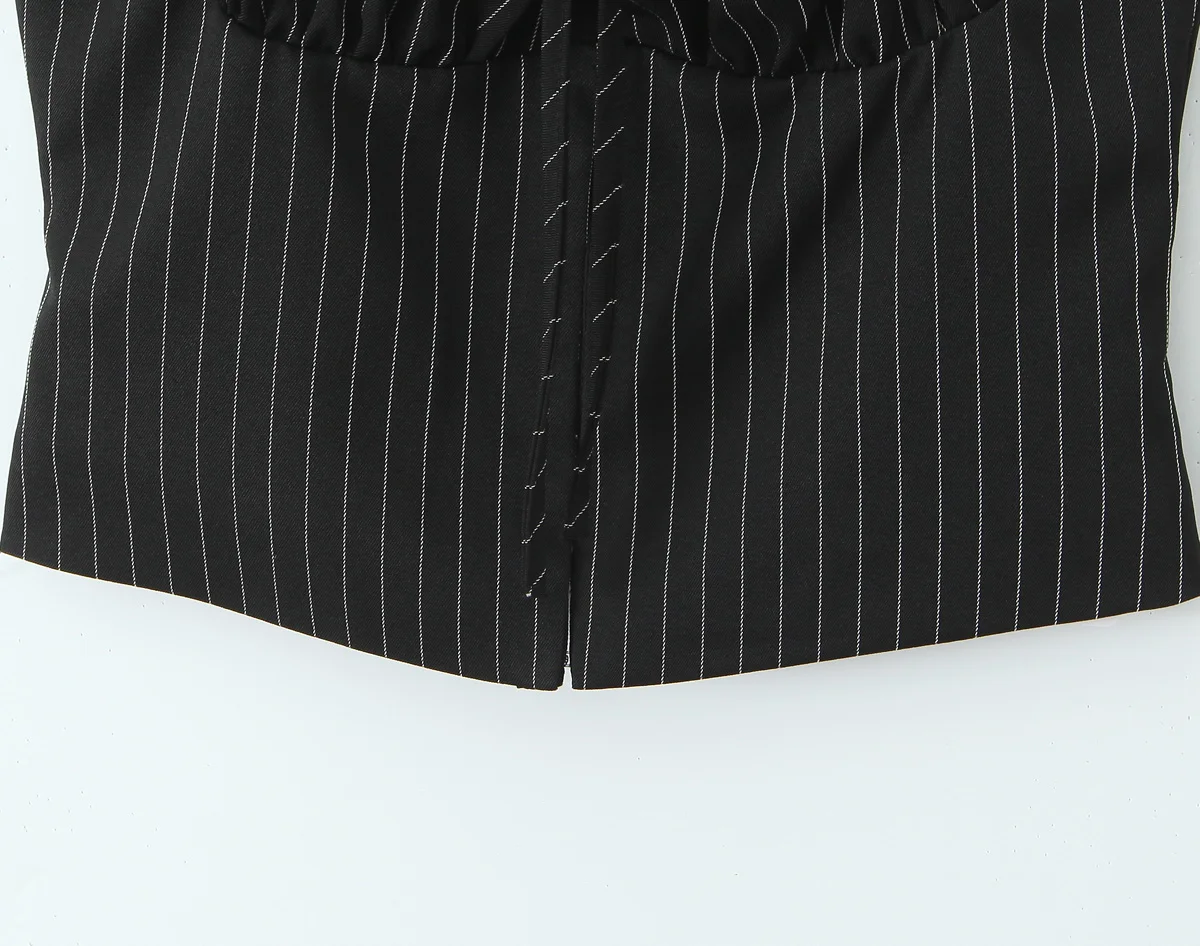 Black Striped Bow Ruched Chest Hook Buttons Crop Top Women Low Waist Package Hips Pleated Mini Skirt Suits 2 Pieces 1 Set