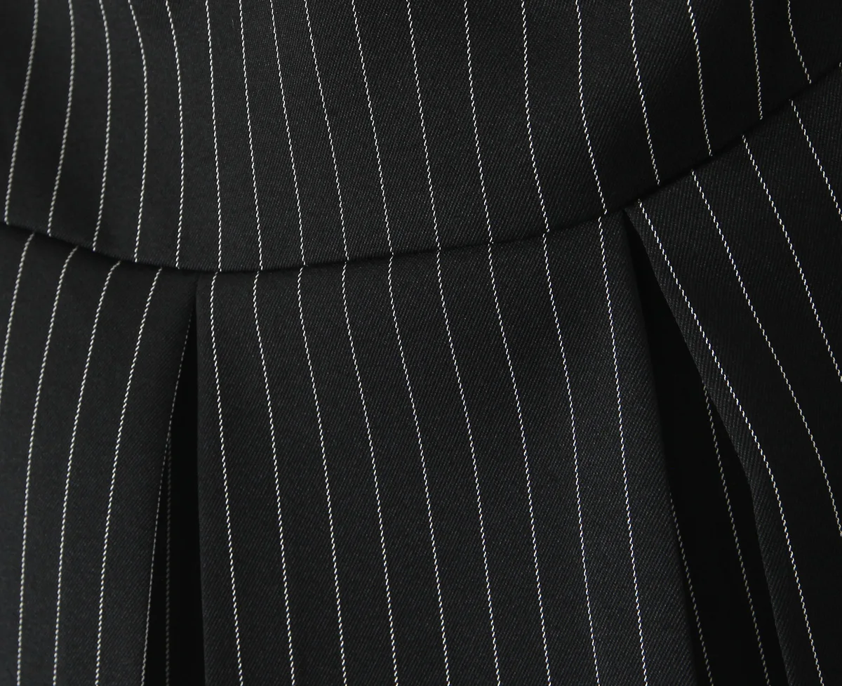 Black Striped Bow Ruched Chest Hook Buttons Crop Top Women Low Waist Package Hips Pleated Mini Skirt Suits 2 Pieces 1 Set