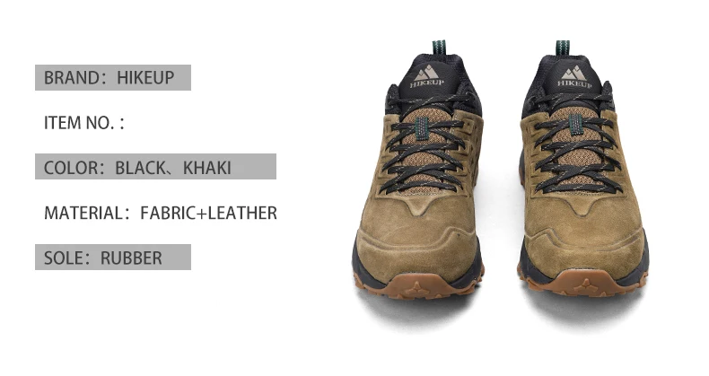 HIKEUP Hiking Shoes for Men Outdoor Sports Camping Hunting Walking Shoe Suede Genuine Leather Breathable Sneaker Non-slip