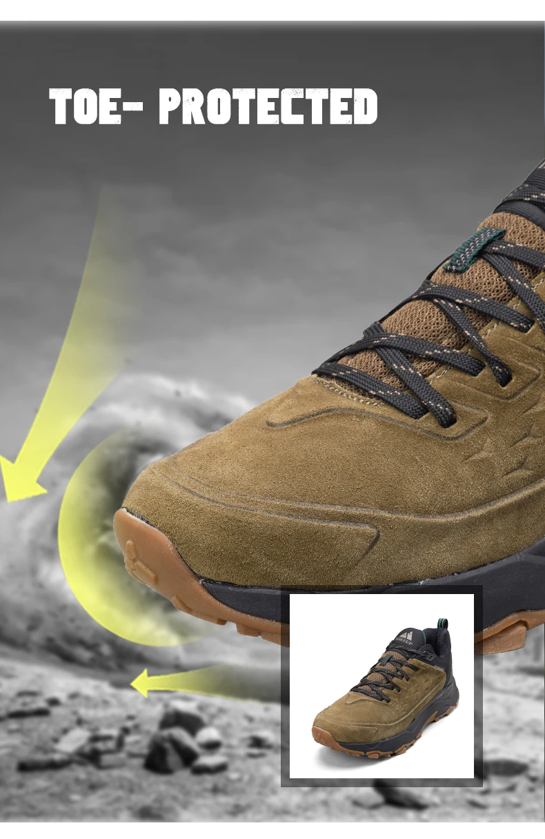 HIKEUP Hiking Shoes for Men Outdoor Sports Camping Hunting Walking Shoe Suede Genuine Leather Breathable Sneaker Non-slip