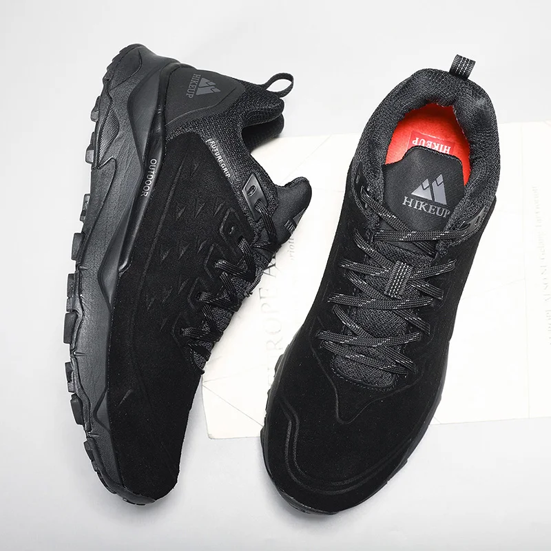 HIKEUP Hiking Shoes for Men Outdoor Sports Camping Hunting Walking Shoe Suede Genuine Leather Breathable Sneaker Non-slip