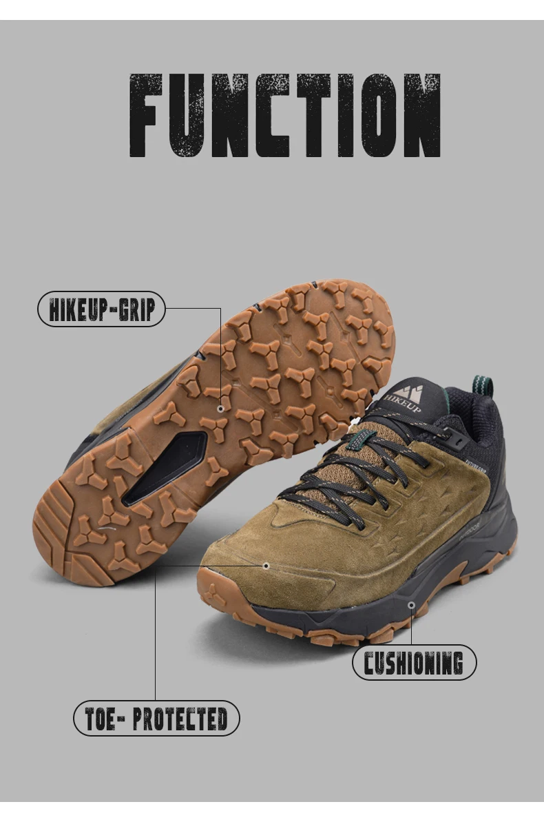 HIKEUP Hiking Shoes for Men Outdoor Sports Camping Hunting Walking Shoe Suede Genuine Leather Breathable Sneaker Non-slip