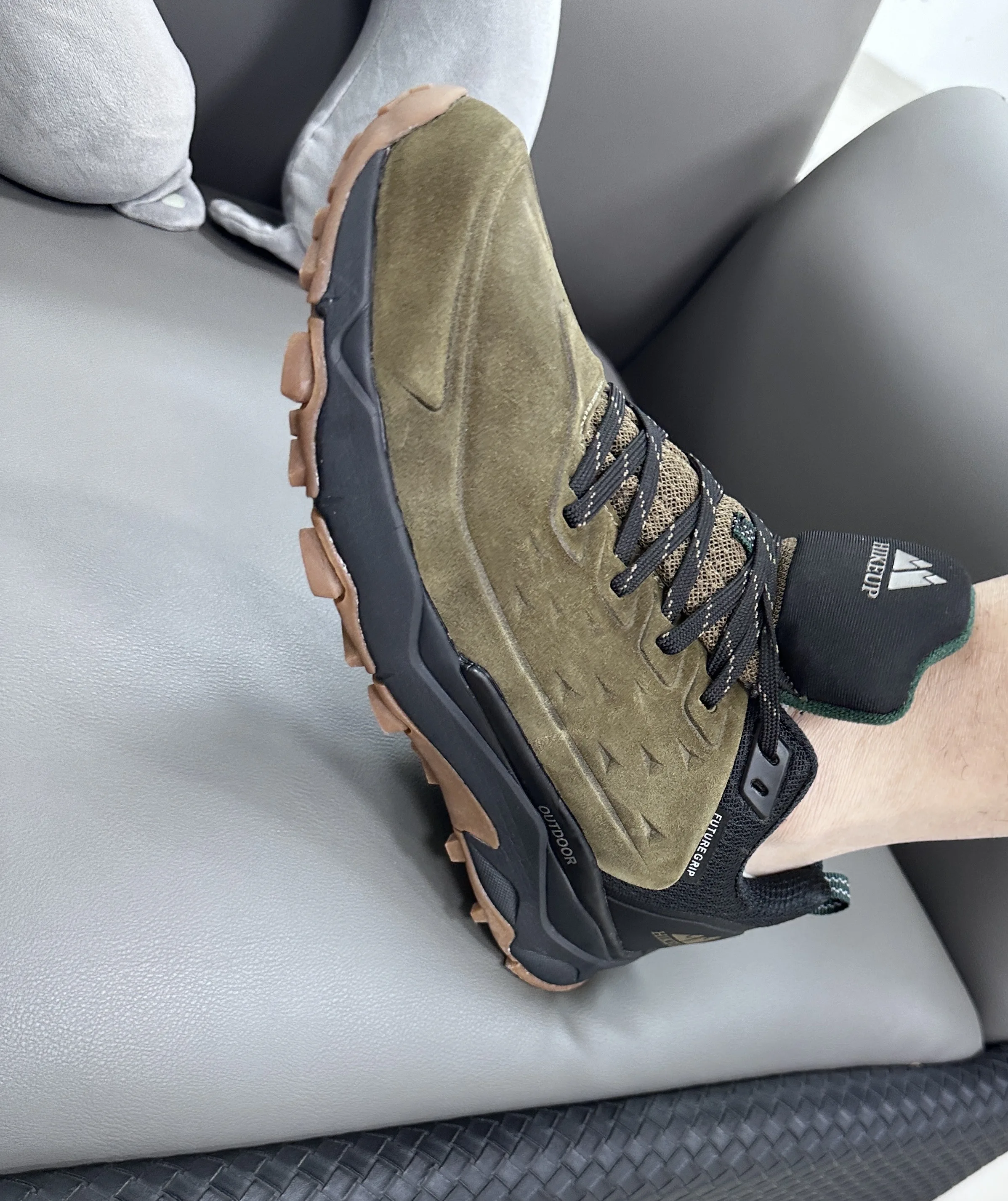 HIKEUP Hiking Shoes for Men Outdoor Sports Camping Hunting Walking Shoe Suede Genuine Leather Breathable Sneaker Non-slip