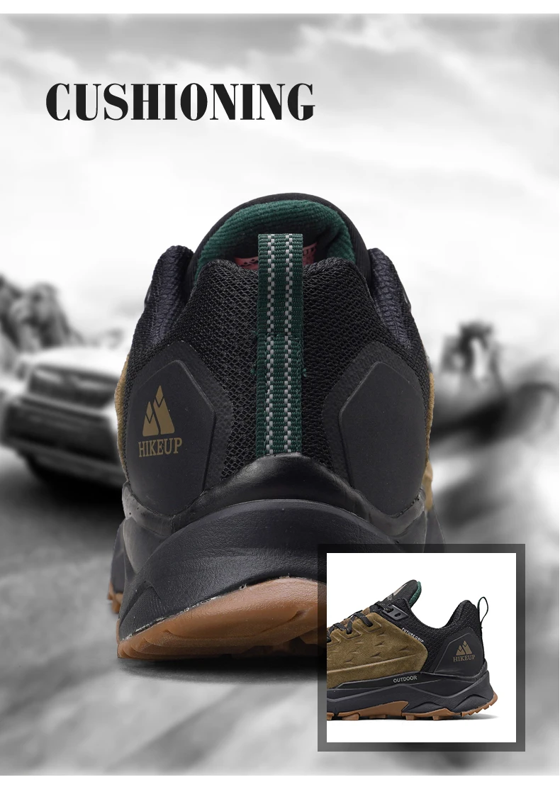 HIKEUP Hiking Shoes for Men Outdoor Sports Camping Hunting Walking Shoe Suede Genuine Leather Breathable Sneaker Non-slip