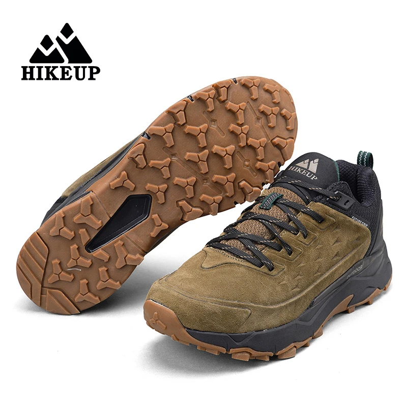 HIKEUP Hiking Shoes for Men Outdoor Sports Camping Hunting Walking Shoe Suede Genuine Leather Breathable Sneaker Non-slip