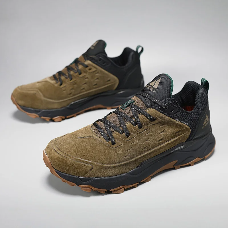 HIKEUP Hiking Shoes for Men Outdoor Sports Camping Hunting Walking Shoe Suede Genuine Leather Breathable Sneaker Non-slip