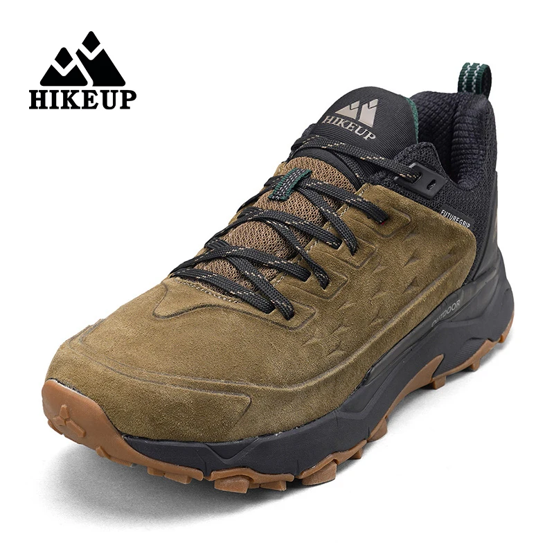 HIKEUP Hiking Shoes for Men Outdoor Sports Camping Hunting Walking Shoe Suede Genuine Leather Breathable Sneaker Non-slip