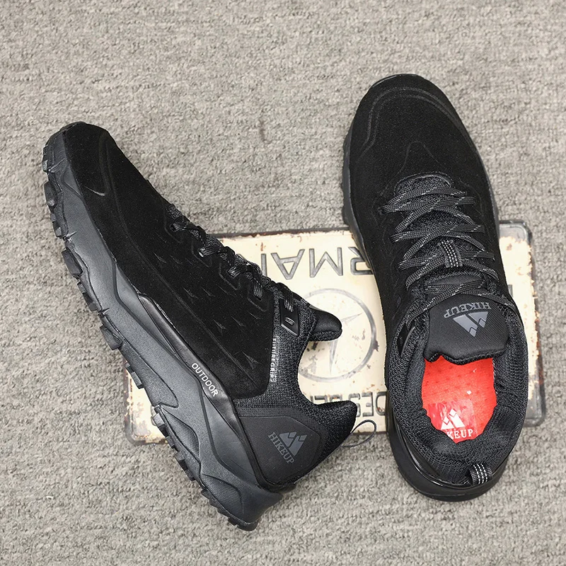 HIKEUP Hiking Shoes for Men Outdoor Sports Camping Hunting Walking Shoe Suede Genuine Leather Breathable Sneaker Non-slip
