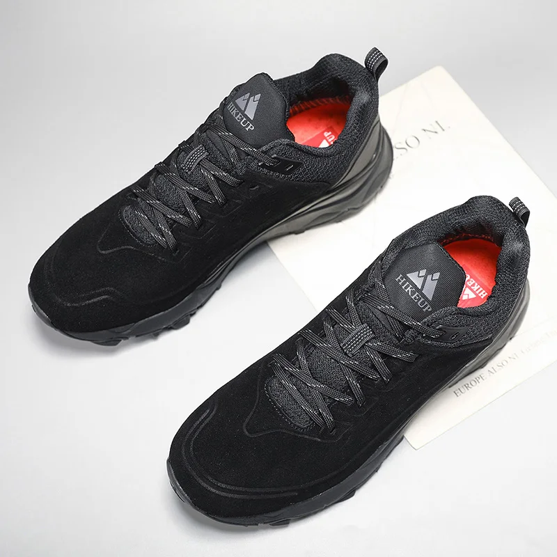 HIKEUP Hiking Shoes for Men Outdoor Sports Camping Hunting Walking Shoe Suede Genuine Leather Breathable Sneaker Non-slip