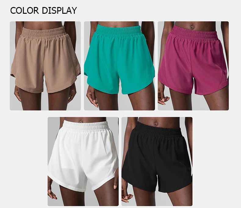 Women Summer Running Shorts 2 In 1 Woven Fabric Pocket Gym Yoga Shorts Female Loose Breathable Quick Dry Workout Sportswear