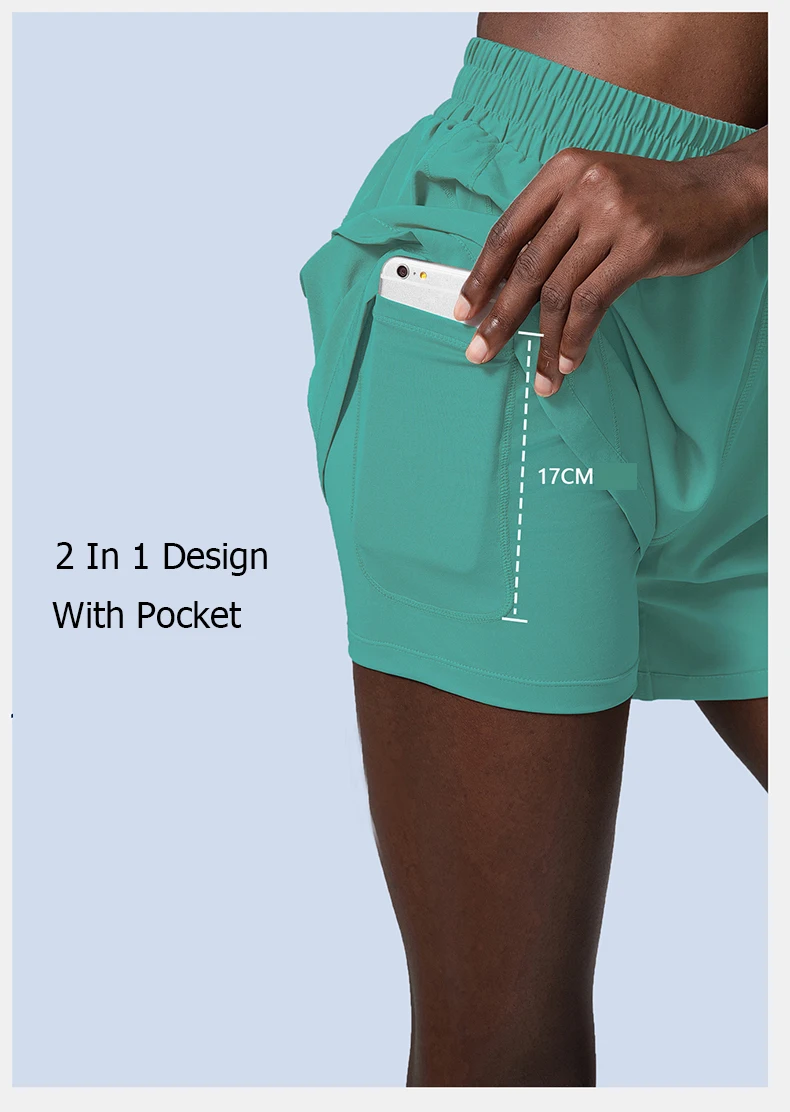 Women Summer Running Shorts 2 In 1 Woven Fabric Pocket Gym Yoga Shorts Female Loose Breathable Quick Dry Workout Sportswear