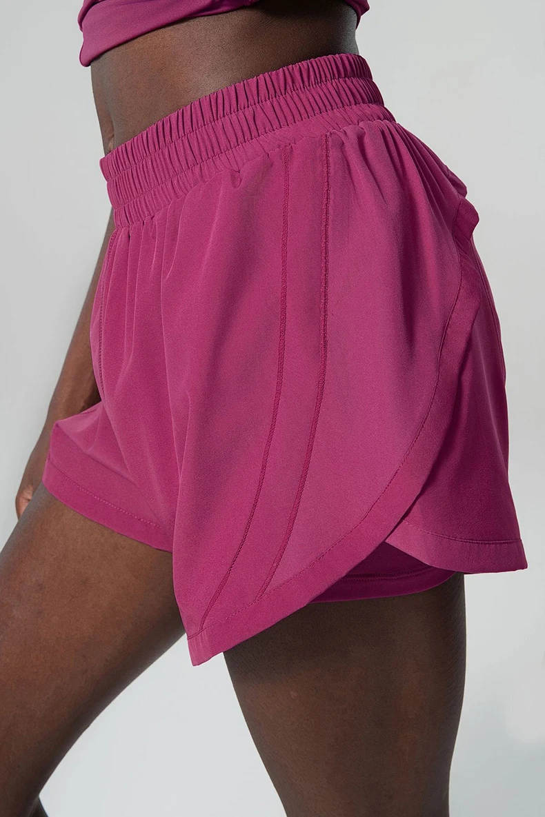 Women Summer Running Shorts 2 In 1 Woven Fabric Pocket Gym Yoga Shorts Female Loose Breathable Quick Dry Workout Sportswear