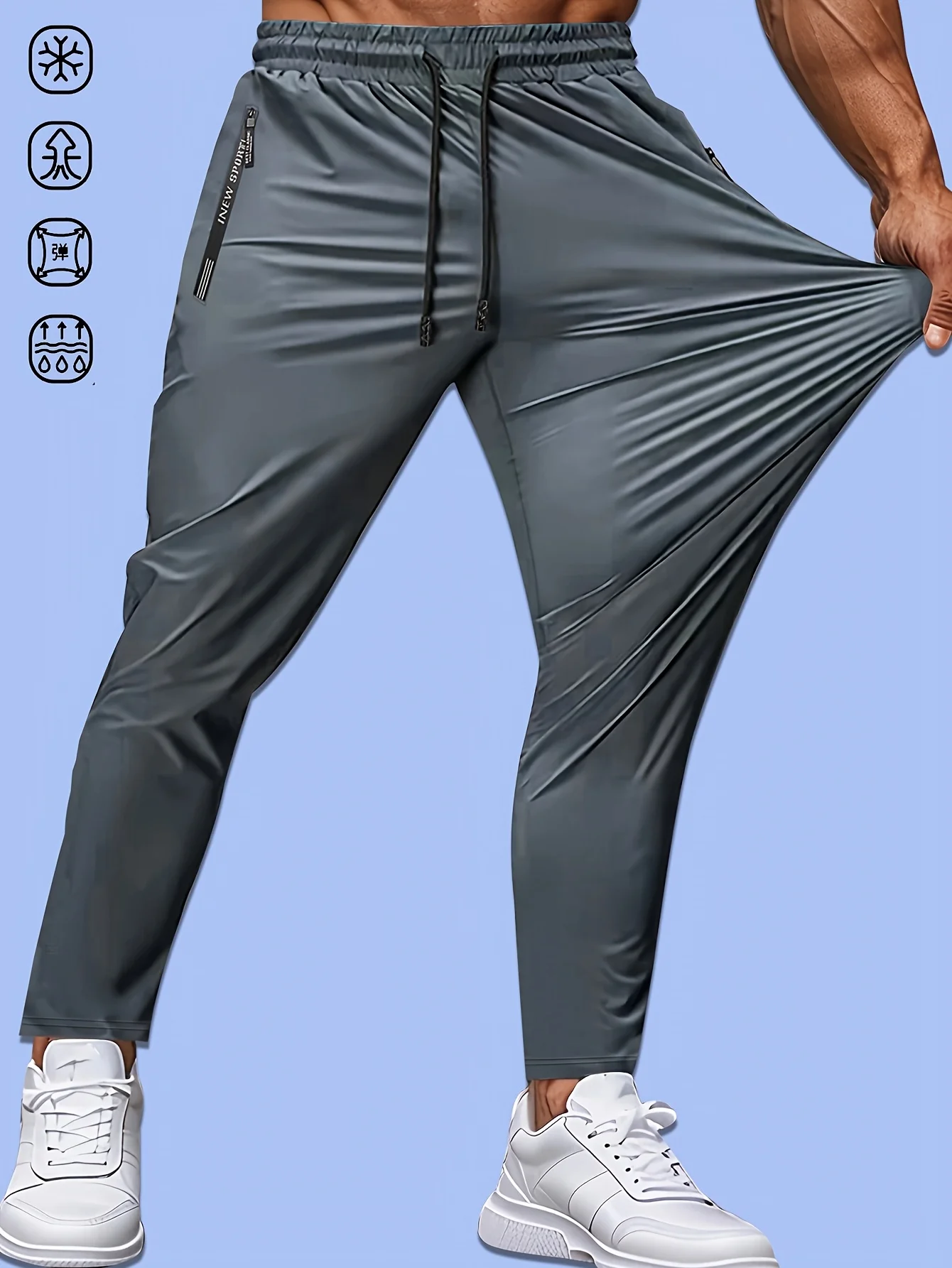 Men's Casual Pants High Elastic Fiber Drawstring Zipper Pocket Quick Dry Sports Pants Baggy Joggers Football Hiking Man Fishing