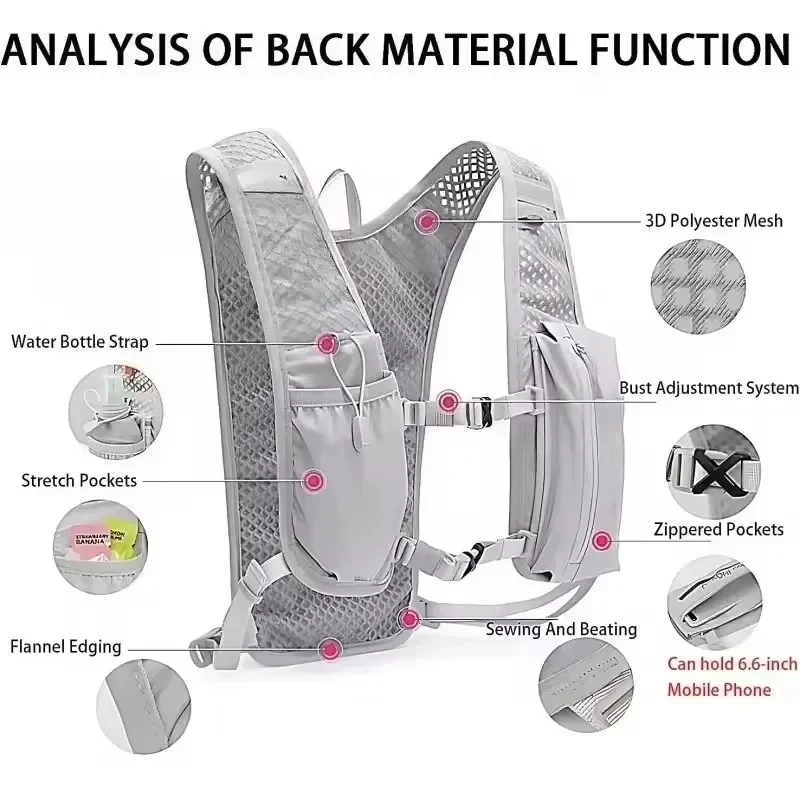 New Running Water Bottle Storage Vest Lightweight Running Vest Reflective Hydration Water Chest Pack With Phone Holder