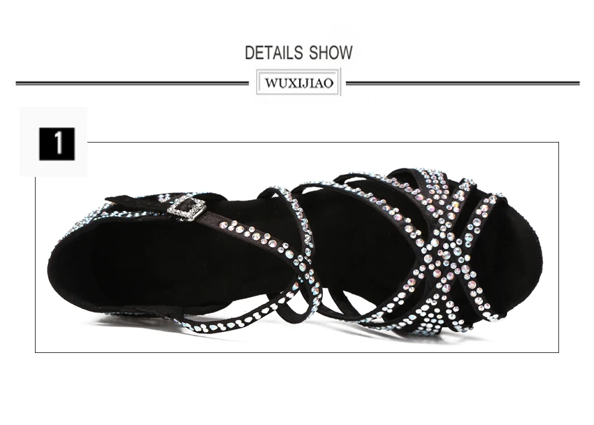 WUXIJIAO Women Party Dance Shoes Satin Shining Rhinestones Soft Bottom Latin Dance Shoes Woman Salsa Dance Shoes Heel