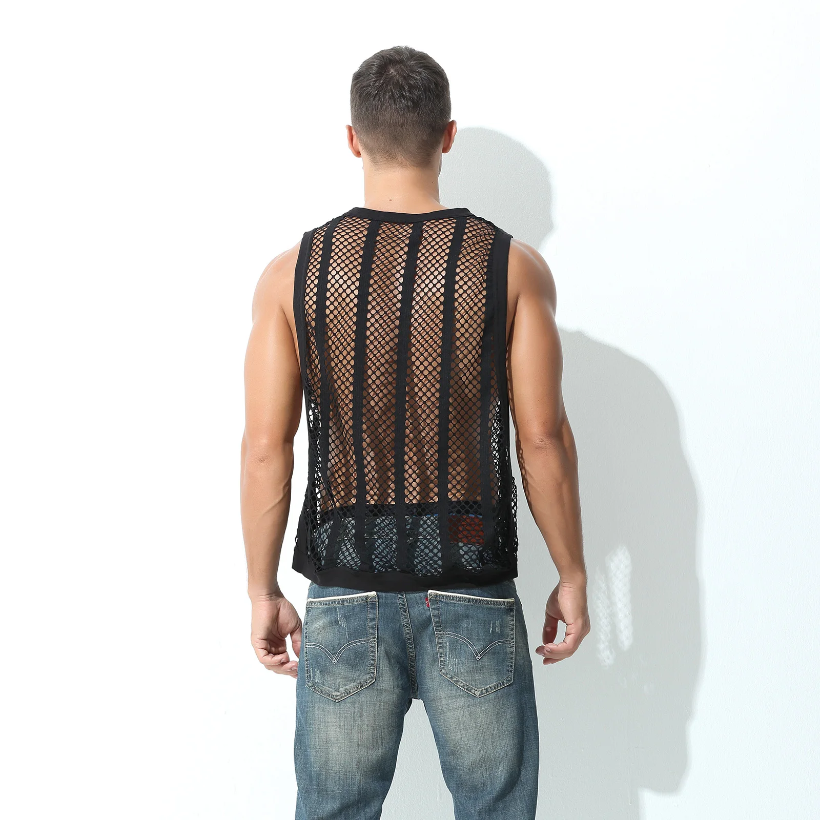 Mens Mesh Sheer Vest Bodybuilding Running Tank Tops Sexy Fishnet Fitness Sportwear Muscle Sleeveless Hollow Singlet Quick Dry