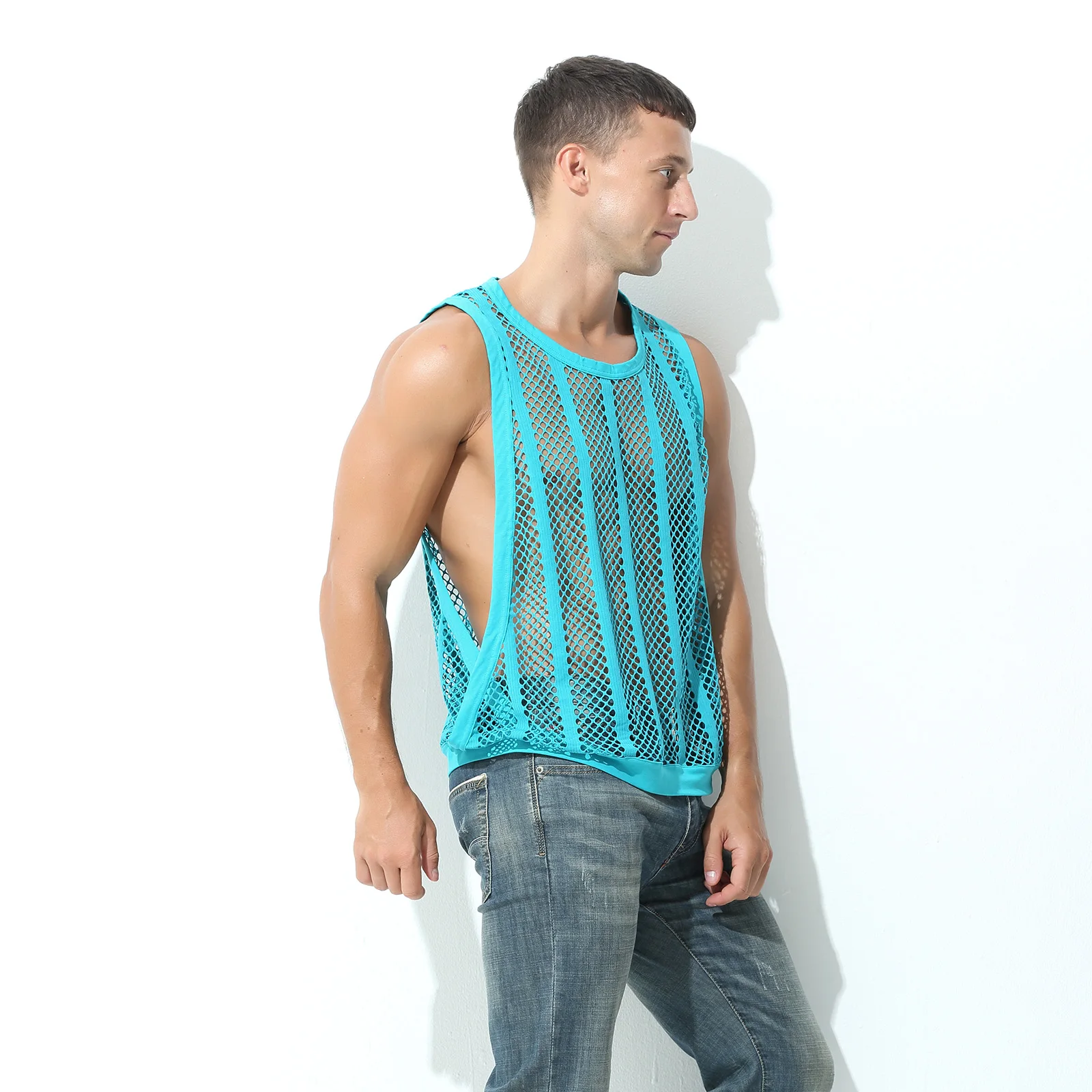 Mens Mesh Sheer Vest Bodybuilding Running Tank Tops Sexy Fishnet Fitness Sportwear Muscle Sleeveless Hollow Singlet Quick Dry