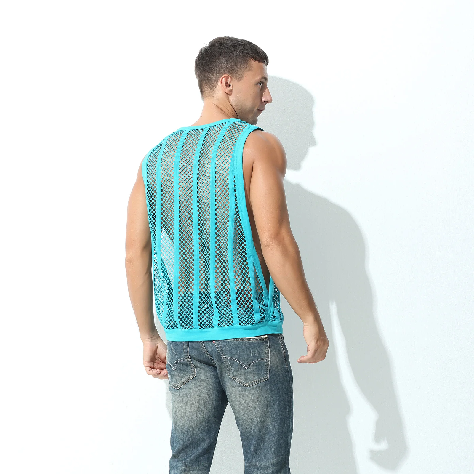 Mens Mesh Sheer Vest Bodybuilding Running Tank Tops Sexy Fishnet Fitness Sportwear Muscle Sleeveless Hollow Singlet Quick Dry