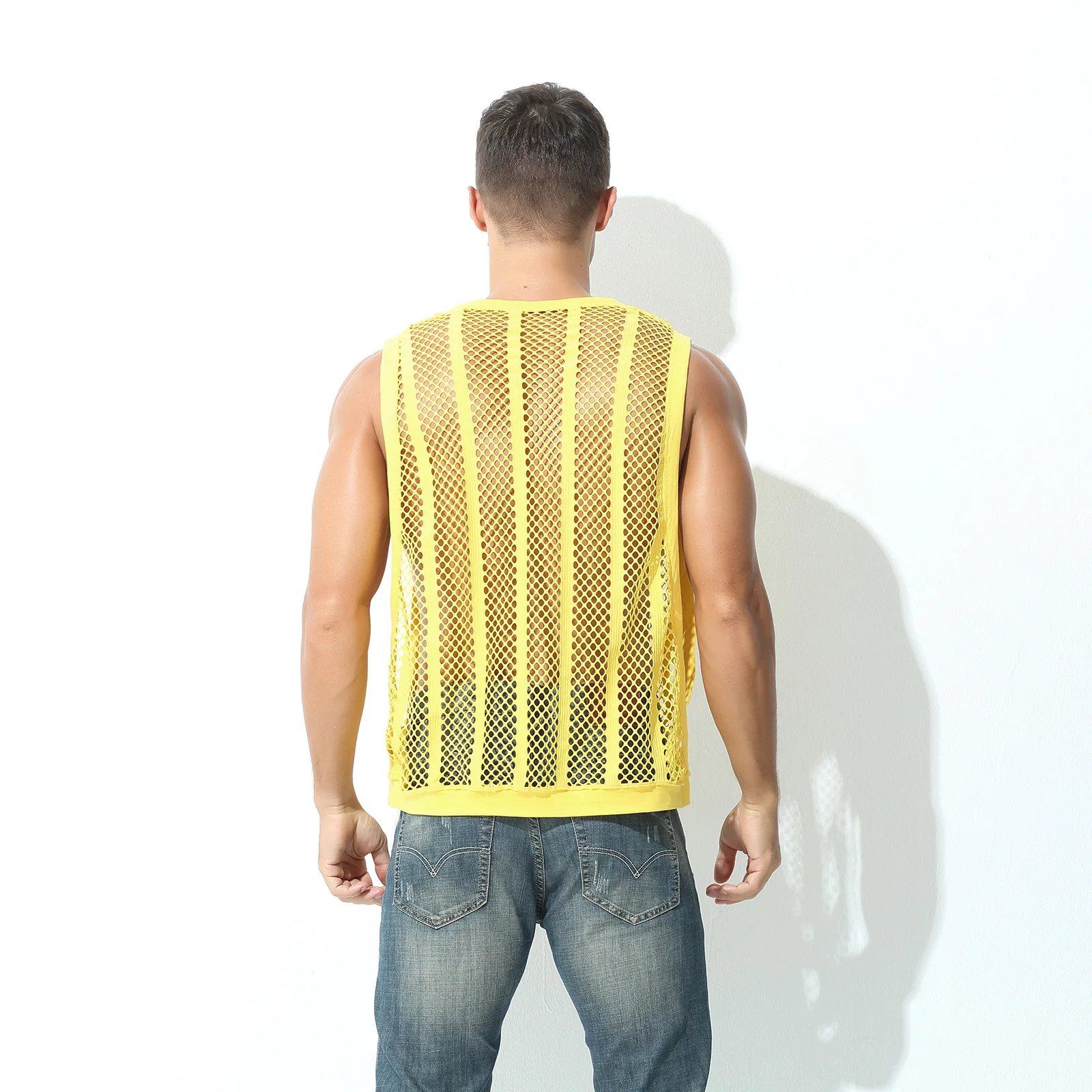 Mens Mesh Sheer Vest Bodybuilding Running Tank Tops Sexy Fishnet Fitness Sportwear Muscle Sleeveless Hollow Singlet Quick Dry