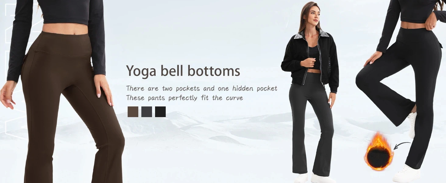 Women's High Waisted Flared Yoga Pants with Pockets Tummy Control Bootcut Leggings for Gym Fitness Casual Wear