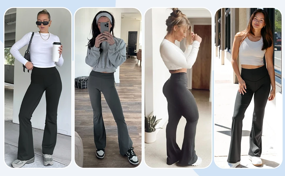 Women's High Waisted Flared Yoga Pants with Pockets Tummy Control Bootcut Leggings for Gym Fitness Casual Wear