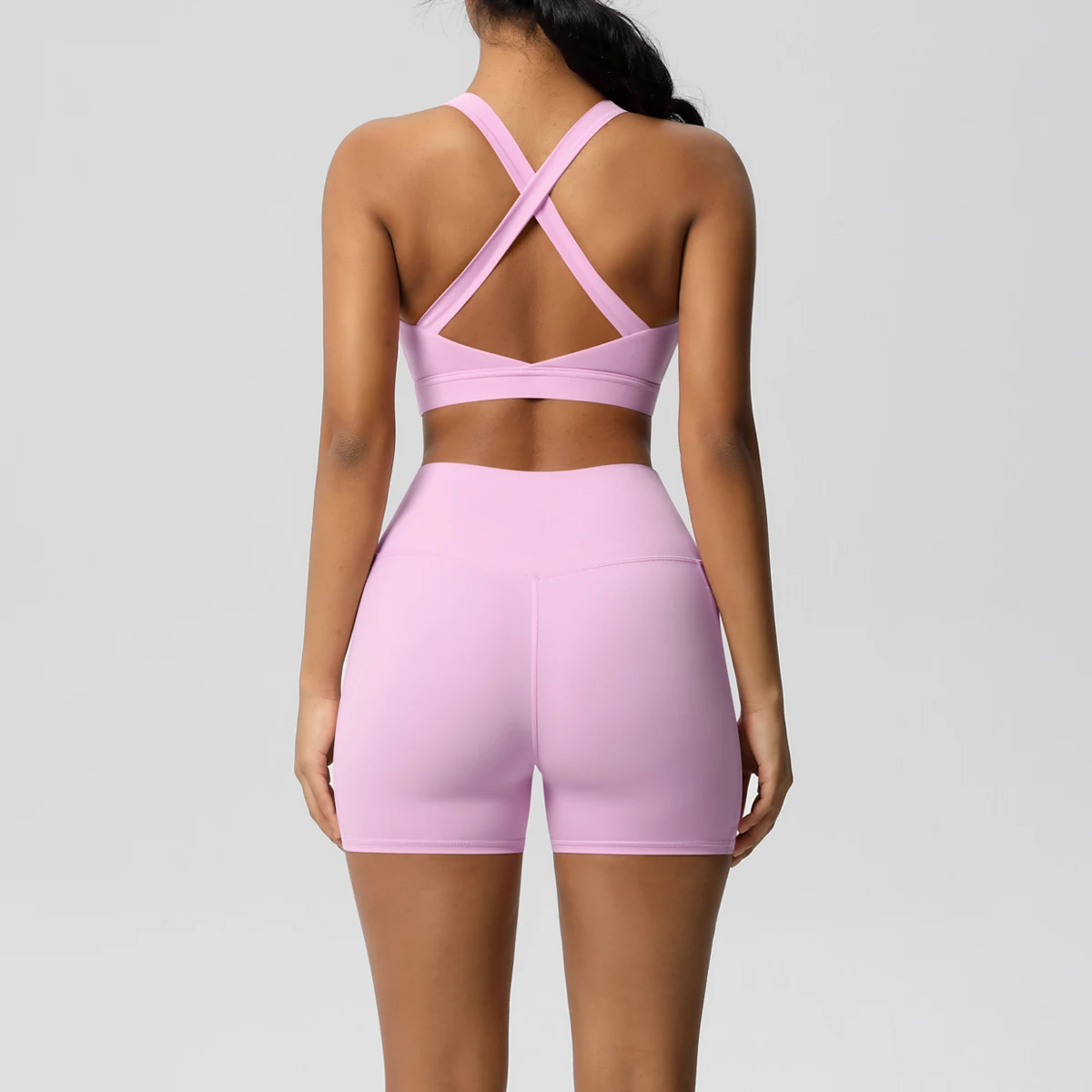 2PCS Sportswear With Pocketed Yoga Set Gym Clothes Yoga Suits For Women Tracksuits Sports Shorts Crossover Bra Gym Leggings