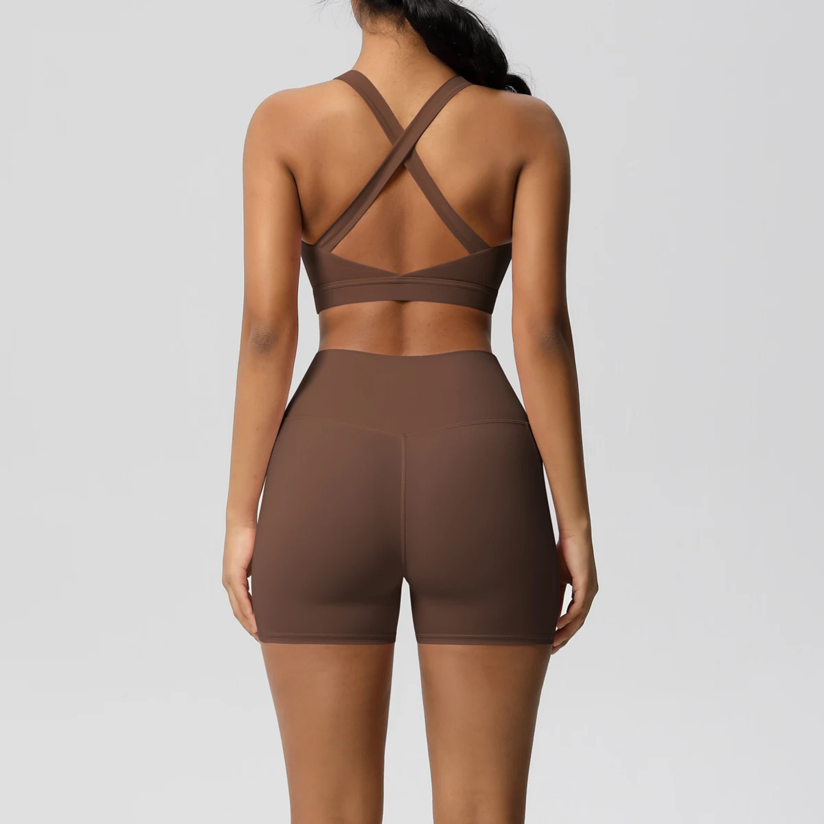 2PCS Sportswear With Pocketed Yoga Set Gym Clothes Yoga Suits For Women Tracksuits Sports Shorts Crossover Bra Gym Leggings