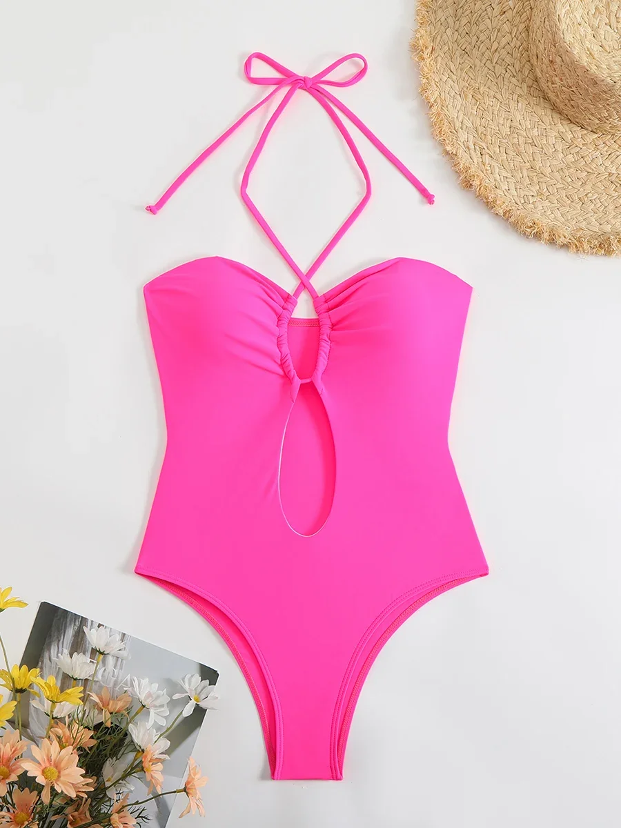 Sexy Halter Top Bikinis Bandeau Swimwear One Piece Women Swimsuit 2025 Female Bath Bathing Suit Swimming for Beach Wear Monokini