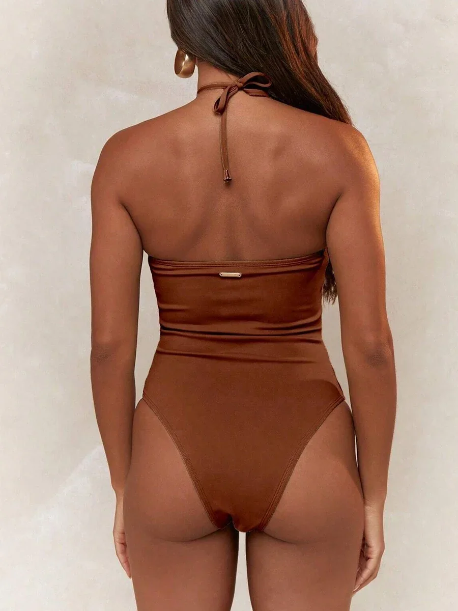 Sexy Halter Top Bikinis Bandeau Swimwear One Piece Women Swimsuit 2025 Female Bath Bathing Suit Swimming for Beach Wear Monokini