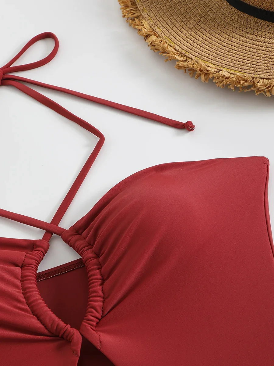 Sexy Halter Top Bikinis Bandeau Swimwear One Piece Women Swimsuit 2025 Female Bath Bathing Suit Swimming for Beach Wear Monokini