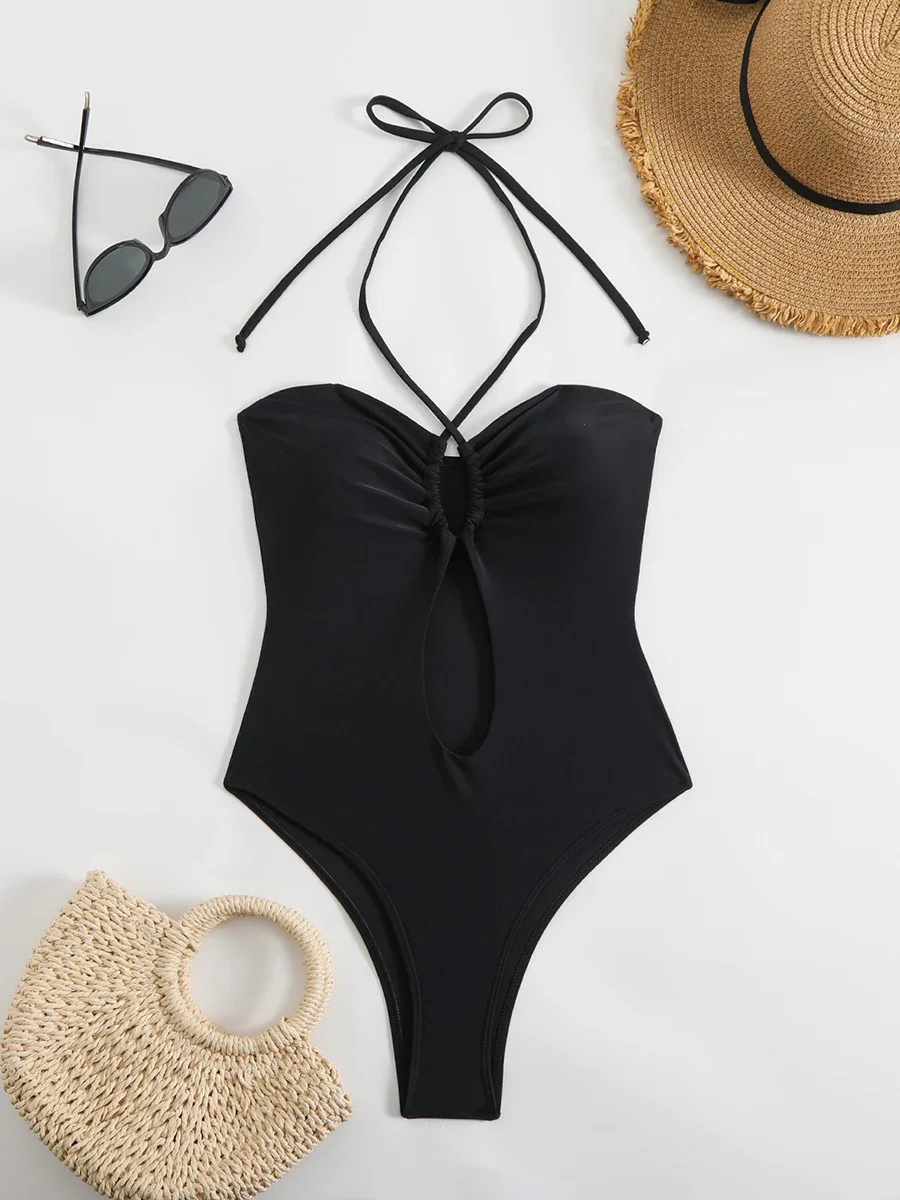 Sexy Halter Top Bikinis Bandeau Swimwear One Piece Women Swimsuit 2025 Female Bath Bathing Suit Swimming for Beach Wear Monokini