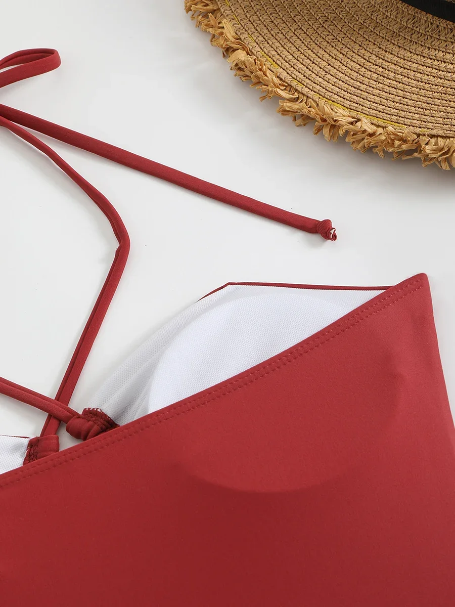 Sexy Halter Top Bikinis Bandeau Swimwear One Piece Women Swimsuit 2025 Female Bath Bathing Suit Swimming for Beach Wear Monokini