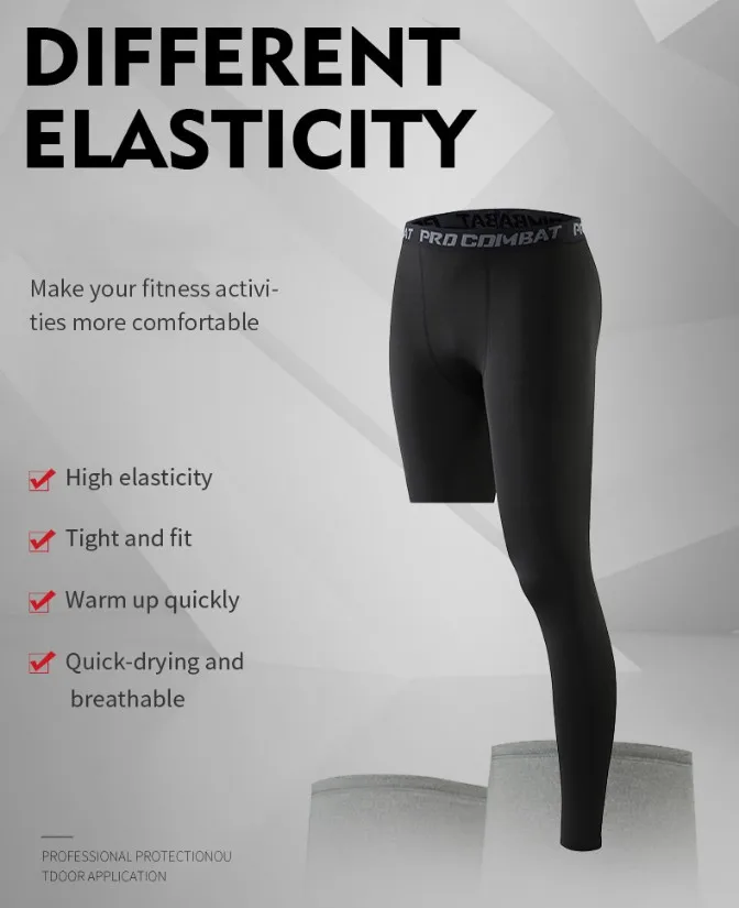 Men Compression Leggings Gym Sports Running Tights Quick Dry Elastic One Leg Ninth Pants Basketball Jogging Male Sportswear
