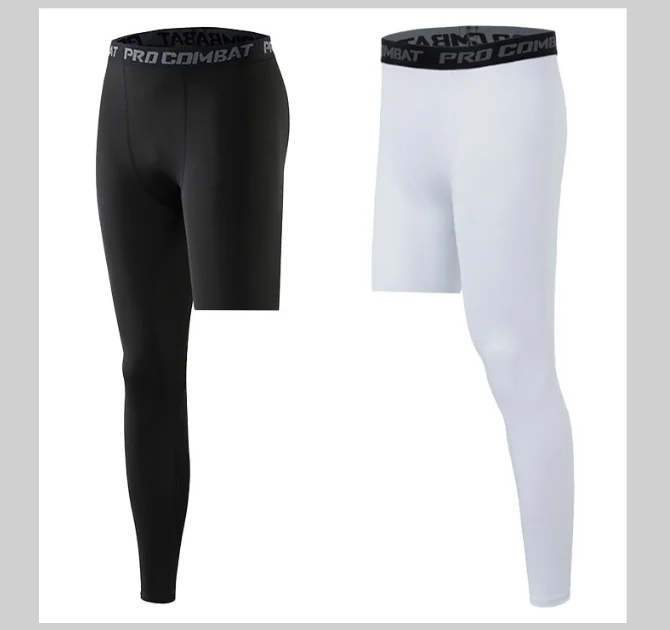 Men Compression Leggings Gym Sports Running Tights Quick Dry Elastic One Leg Ninth Pants Basketball Jogging Male Sportswear