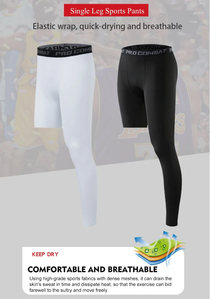 Men Compression Leggings Gym Sports Running Tights Quick Dry Elastic One Leg Ninth Pants Basketball Jogging Male Sportswear