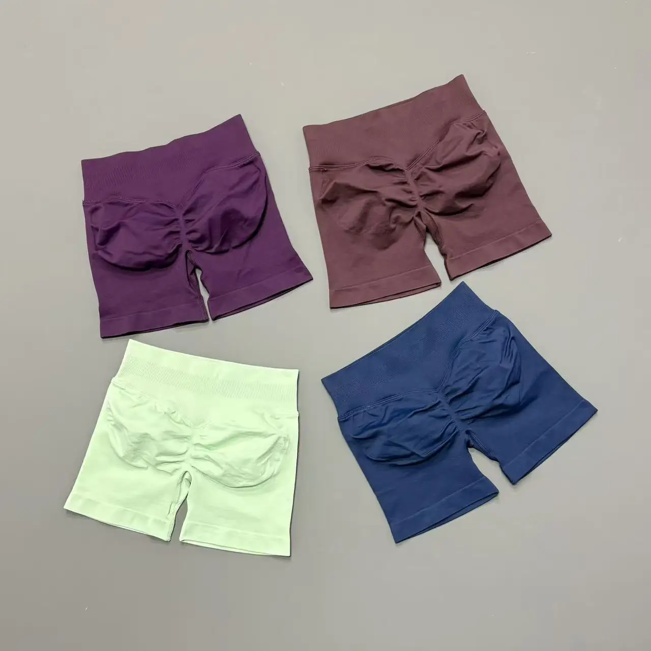 HISTELLO Sports Shorts Low Waist Solid Color Seamless Butt Lifting High Stretch Breathable Yoga Gym Fitness Workout Shorts