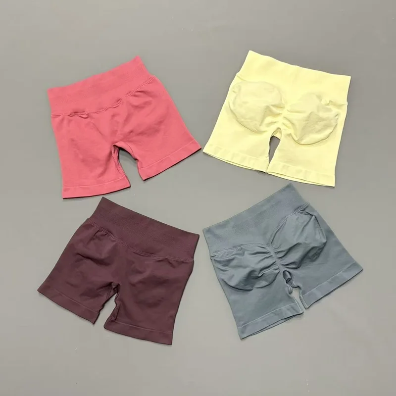 HISTELLO Sports Shorts Low Waist Solid Color Seamless Butt Lifting High Stretch Breathable Yoga Gym Fitness Workout Shorts