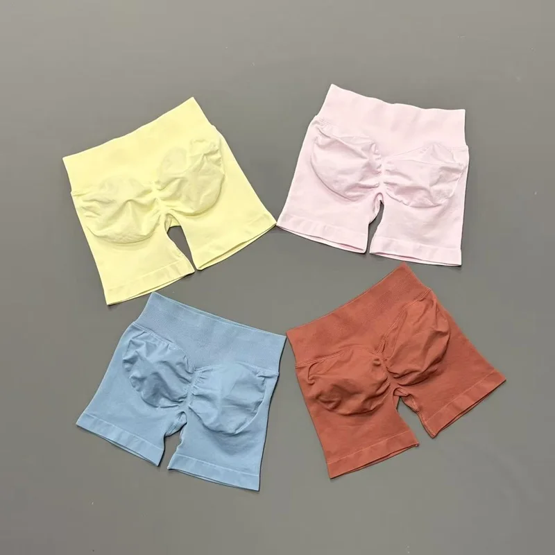HISTELLO Sports Shorts Low Waist Solid Color Seamless Butt Lifting High Stretch Breathable Yoga Gym Fitness Workout Shorts