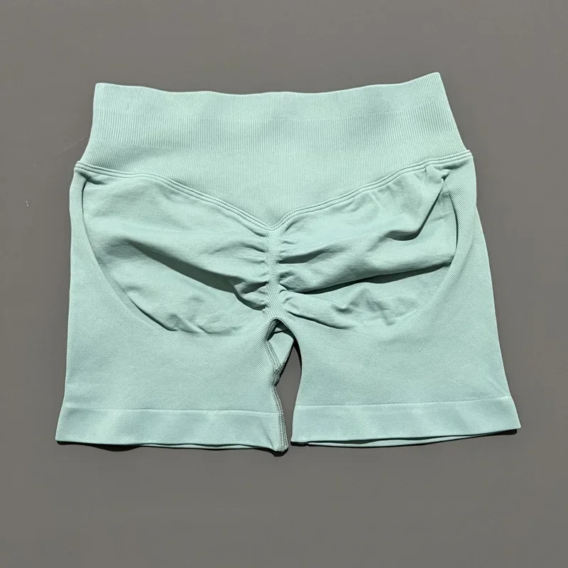 HISTELLO Sports Shorts Low Waist Solid Color Seamless Butt Lifting High Stretch Breathable Yoga Gym Fitness Workout Shorts