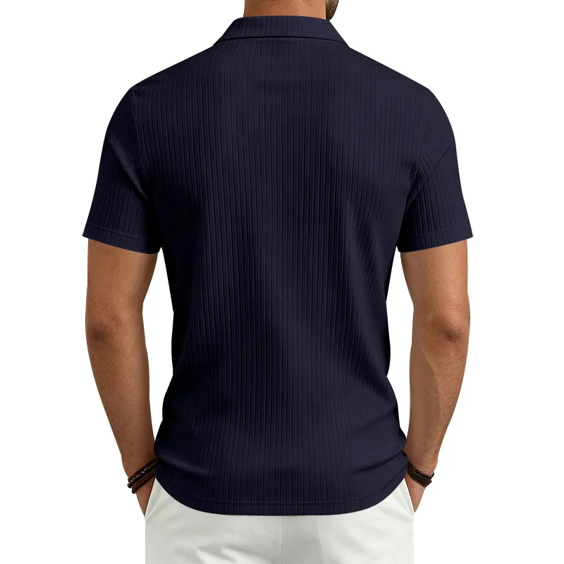 2026 Summer Men's Shirt Pure Color Vertical Stripe V-Neck Polo Shirt Men Casual Quick-Dry Breathability Short Sleeve T-Shirt