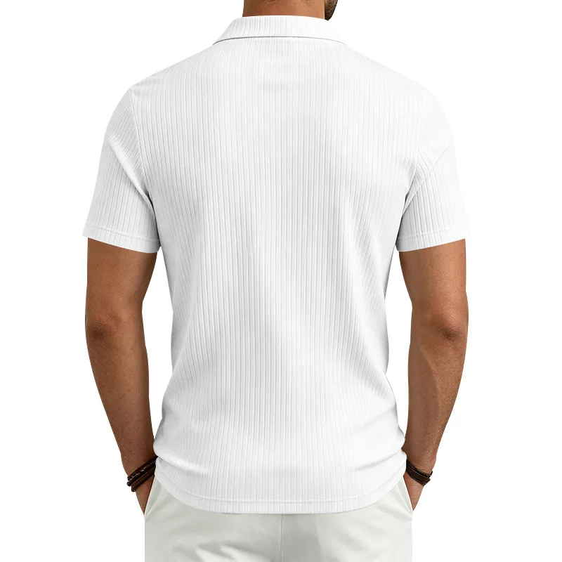 2026 Summer Men's Shirt Pure Color Vertical Stripe V-Neck Polo Shirt Men Casual Quick-Dry Breathability Short Sleeve T-Shirt