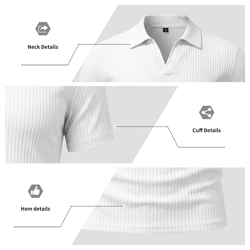 2026 Summer Men's Shirt Pure Color Vertical Stripe V-Neck Polo Shirt Men Casual Quick-Dry Breathability Short Sleeve T-Shirt