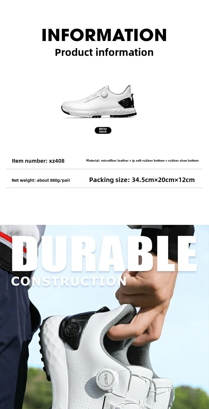 PGM Men's Golf Shoes Sneakers Comfortable Cushioning Knob Lace Waterproof and Anti Slip Height Increase XZ408