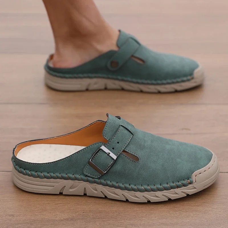 Men's Spring and Autumn Outdoor Casual Baotou Shoes Non Slip Slippers Fashion Soft Soled Women's Sandals Suede Leather Slippers