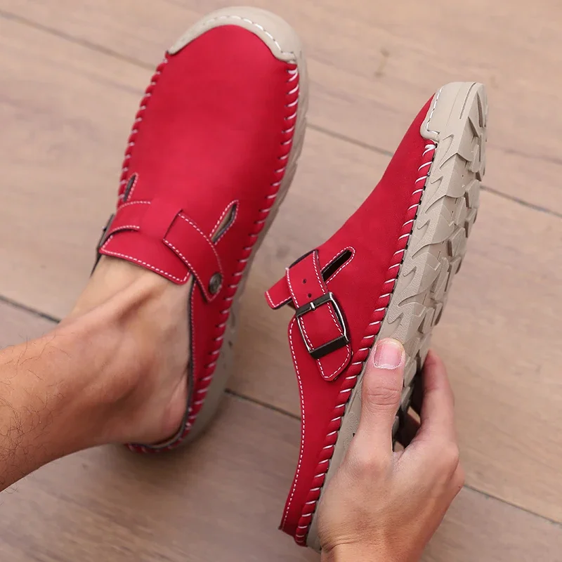 Men's Spring and Autumn Outdoor Casual Baotou Shoes Non Slip Slippers Fashion Soft Soled Women's Sandals Suede Leather Slippers